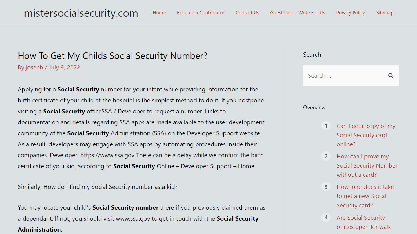 How To Get My Childs Social Security Number?